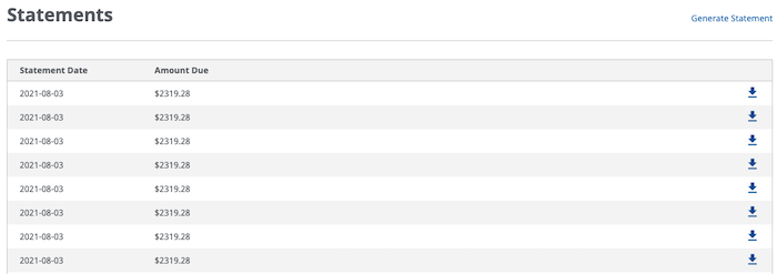 account statements list view