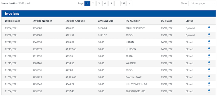 invoice history list view
