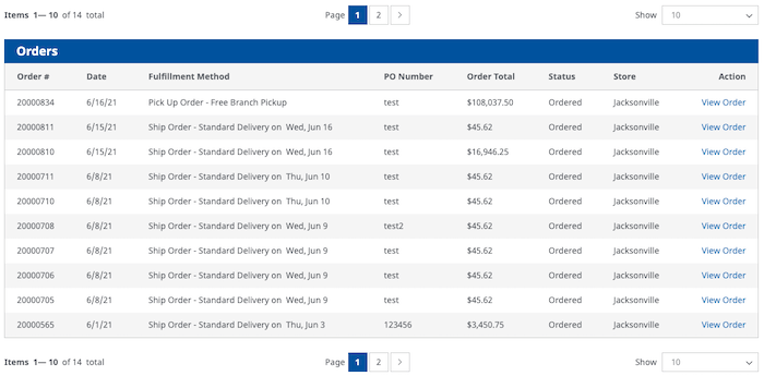 order history list view