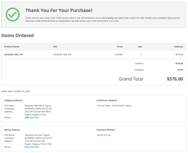 order success page