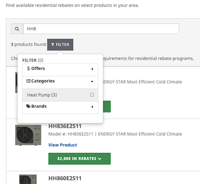 rebates search filter