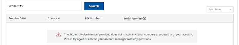 serial number search no results
