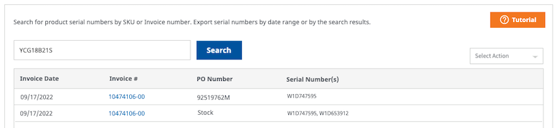 serial number search no results